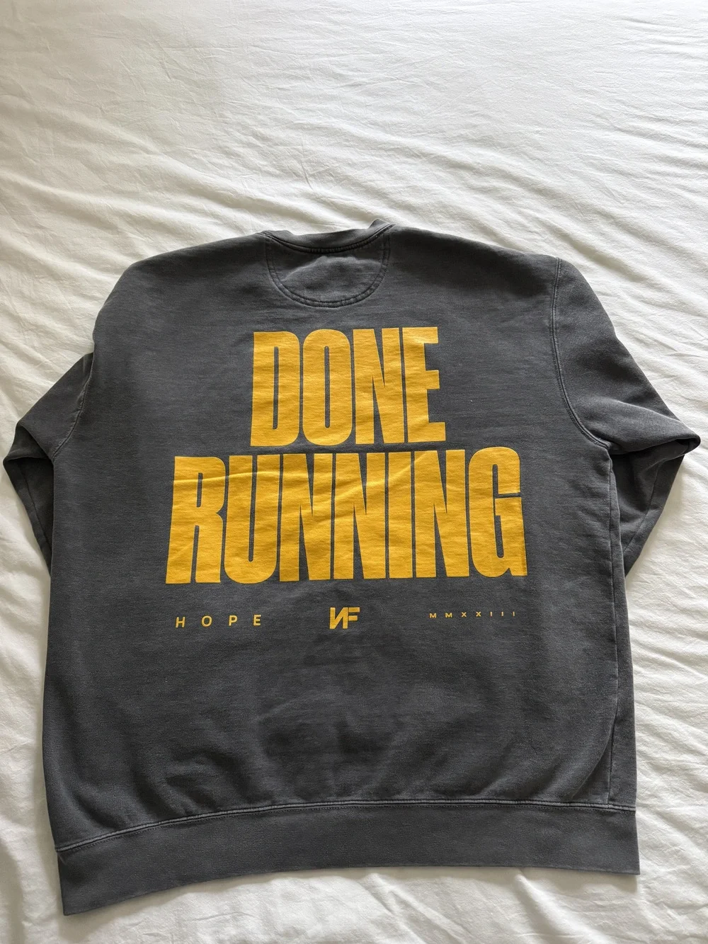 NF Hope “Done Running” Crewneck Sweatshirt Gray Yellow Graphic Size XL - Picture 1 of 4